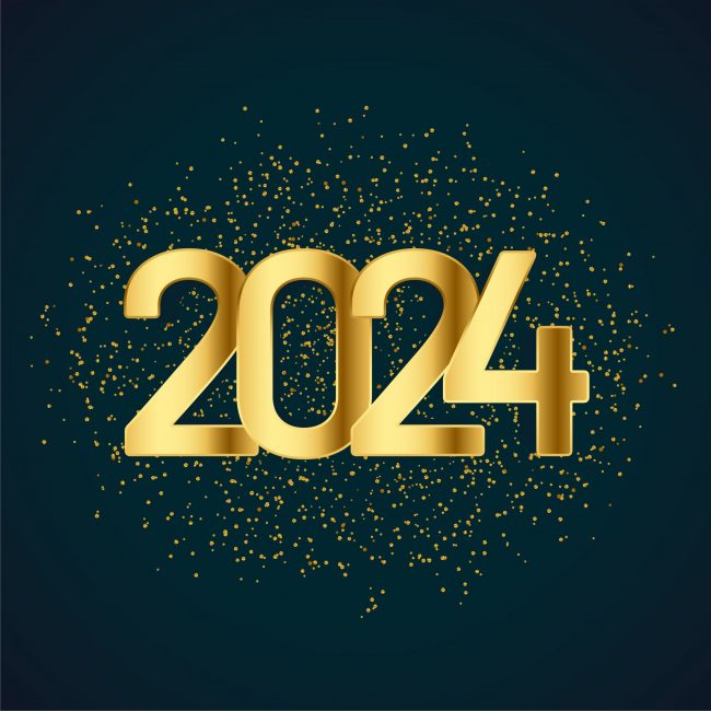 2024 new year golden lettering background with particle effect